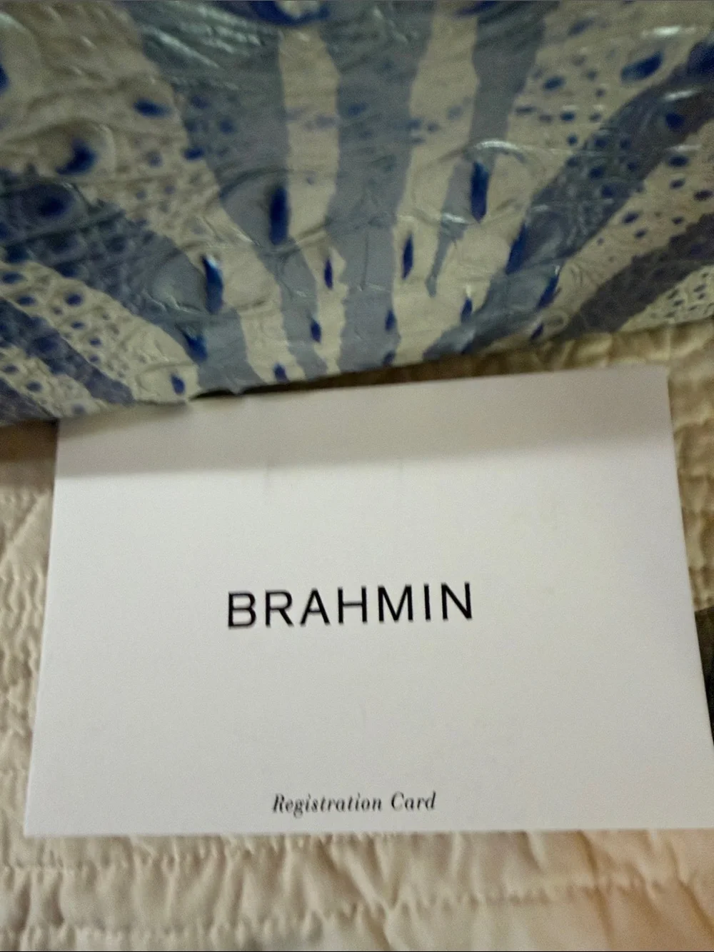 Brahmin Caroline Dazzle Melbourne Blue and White Croc-Embossed Satchel